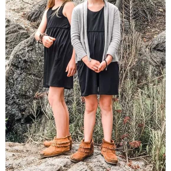 Minnetonka Double Fringe Side Zip Bootie Brown Suede Leather Little Kids US 5 - Picture 4 of 14